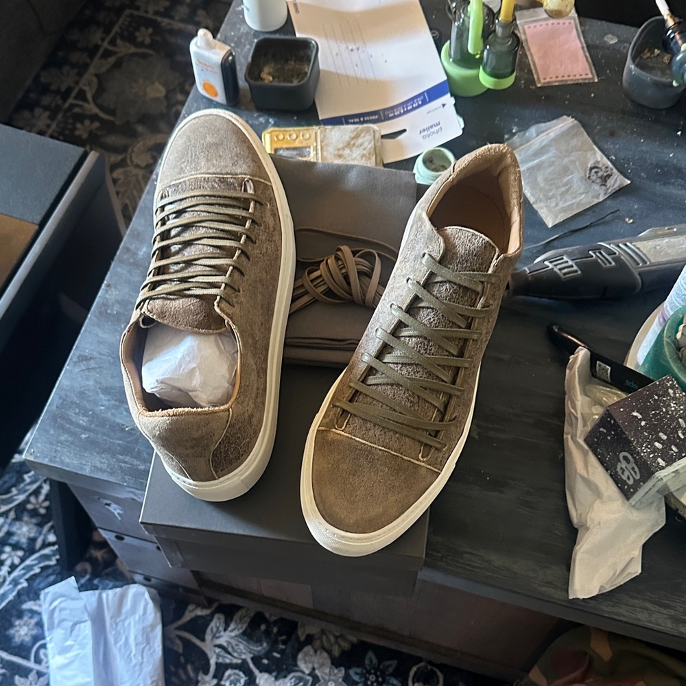 John Varvatos Olive Suede Low-Top Sneakers